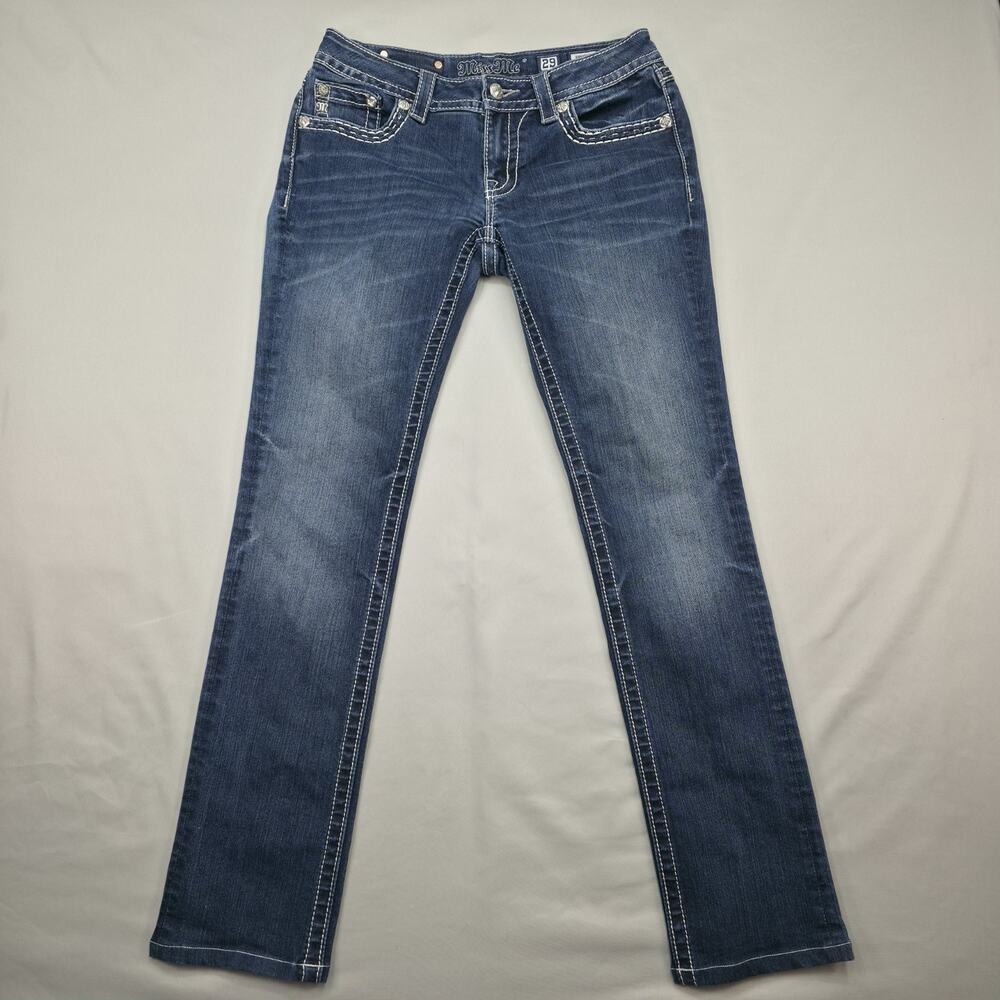 Miss Me Womens Jeans 29 Straight Leg Rhinestone Embellished Western Y2K Bling